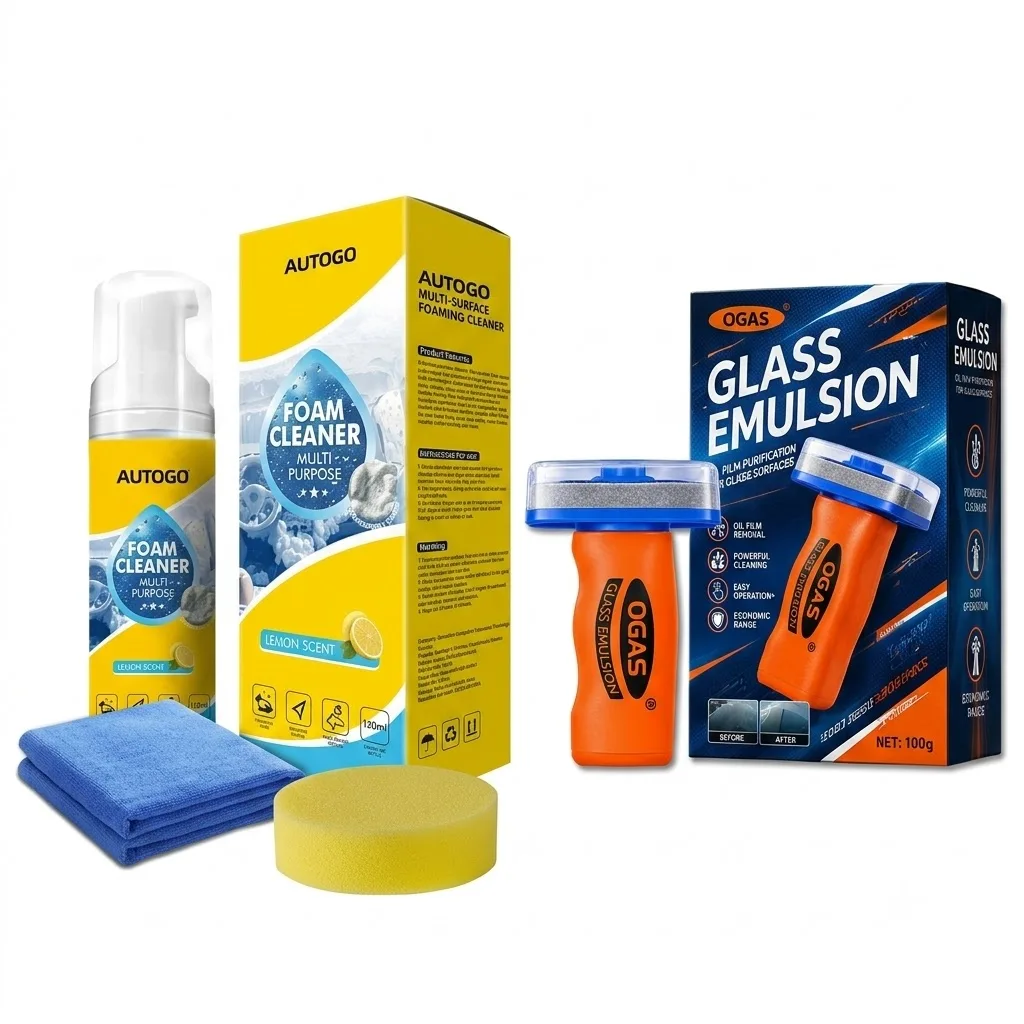 Car Glass Oil Film Remover + Multifunctional Foam Cleaner Combo, Car Interior Surface Cleaning Agent Men Christmas Birthday Gift
