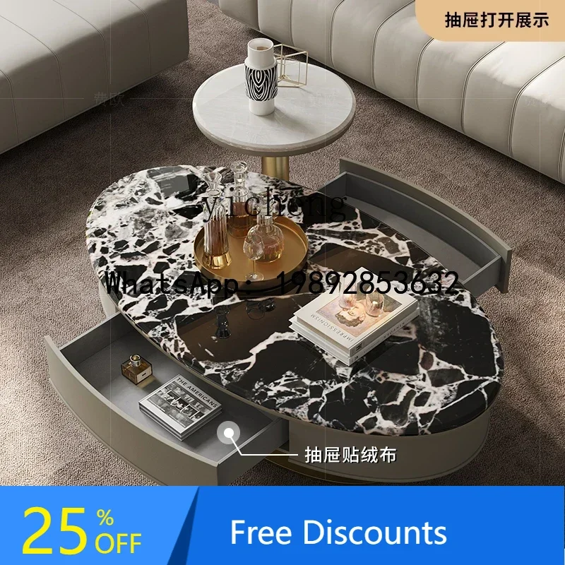 

light luxury coffee table model room living room fashion marble oval tea machine TV cabinet combination