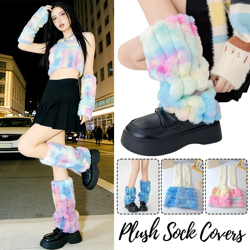 1 زوج Y2k النساء تدفئة الساق الشتاء فو الفراء موضة الأحذية الإكسسوارات رقيق الجوارب محبوك جرس أسفل جورب يغطي جديد