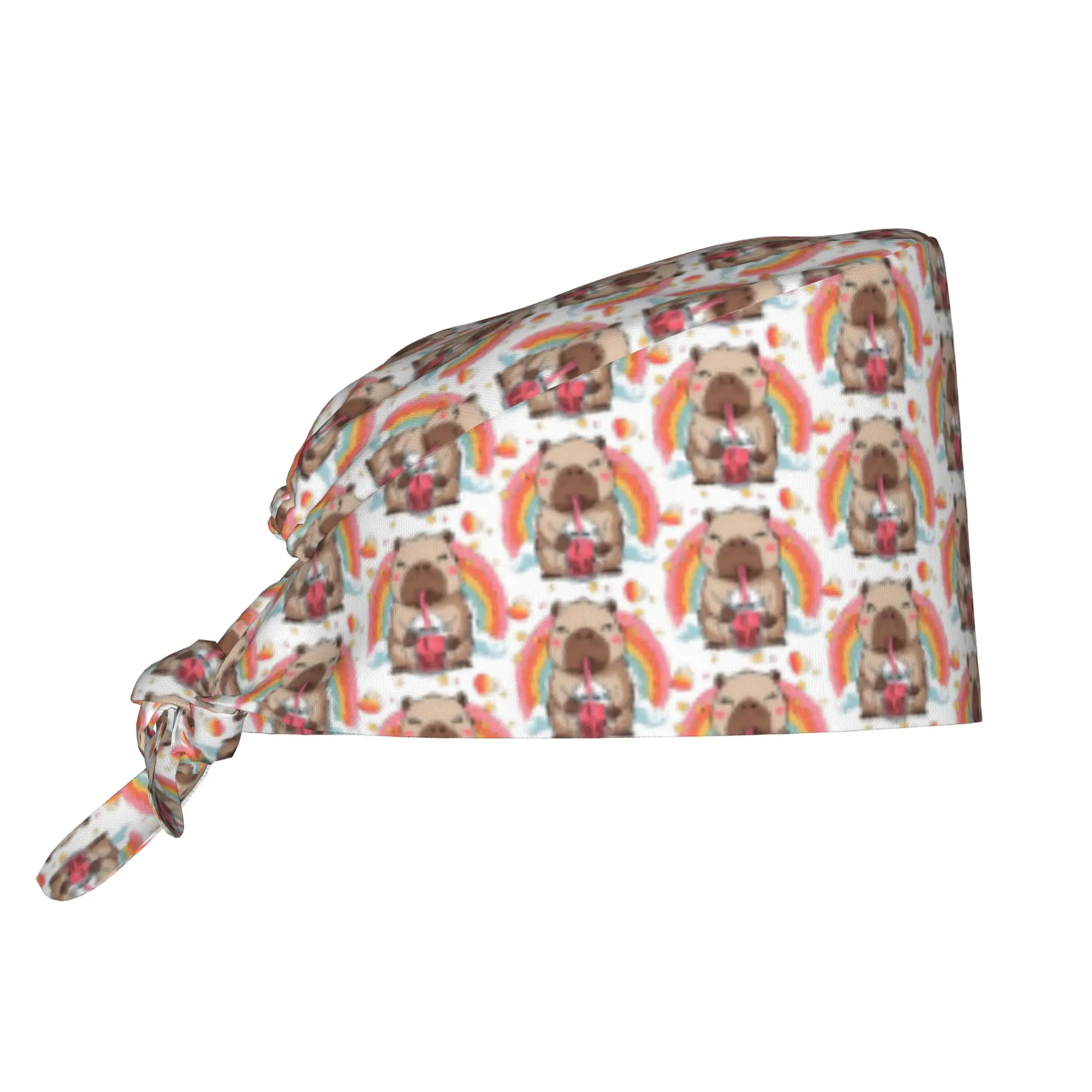Funny Colourful Creative Capybara Printed  Medical Staff Scrubs Hat Unisex  For Chef Hat Scrub Caps