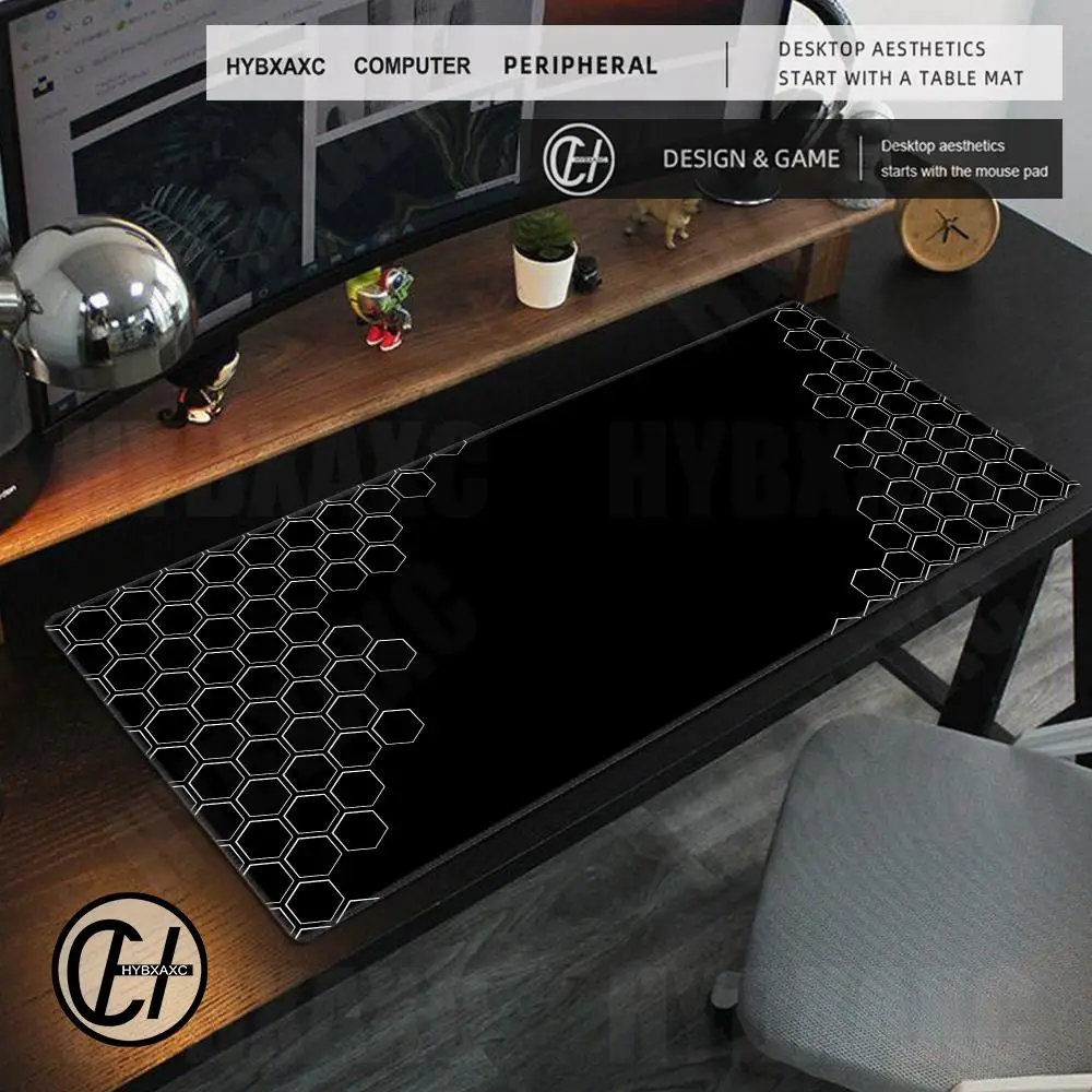 Black Dark Hexagon Metal Texture Mouse Pad Large Square Computer Accessories Office Game Table Mat XL Rubber Anti-slip Mousepad