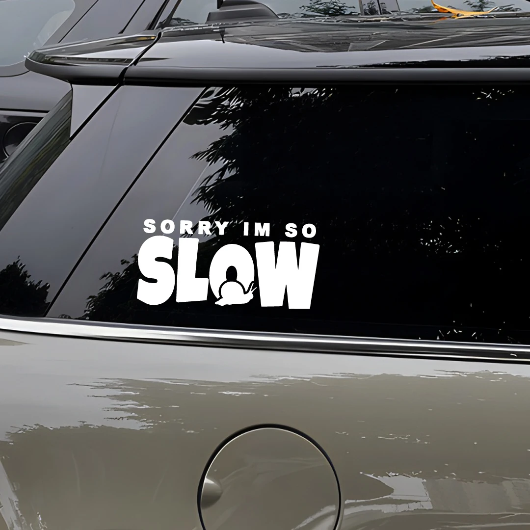Picture 3: Sorry, I'm too slow. Snail crawling warning original car sticker JDM rear windshield triangle window glass sticker