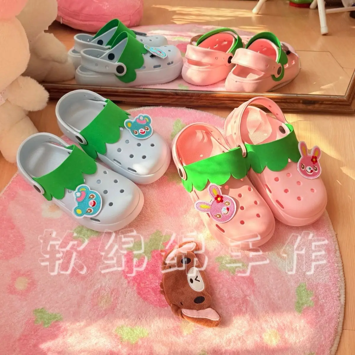 Original Handmade Japanese Cartoon Mp Y2k Accessories Women Slippers Summer New Cute Sweet Girl Pink Blue Clog Shoes