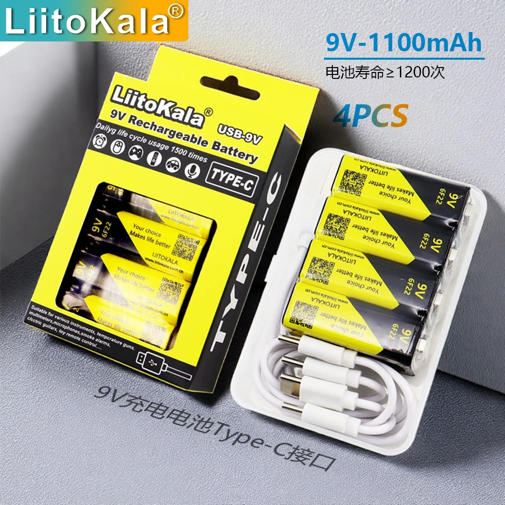 بطارية LittoKala USB-9V مكونة من 4 عبوات، شحن من النوع C 5 فولت، كفاءة 60% لأجهزة عالية الأداء #4