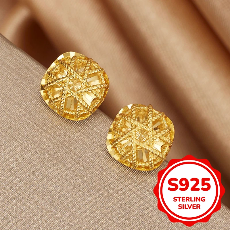 

s925 sterling silver classic small sugar cube earrings fashionable and versatile girls earrings decoration