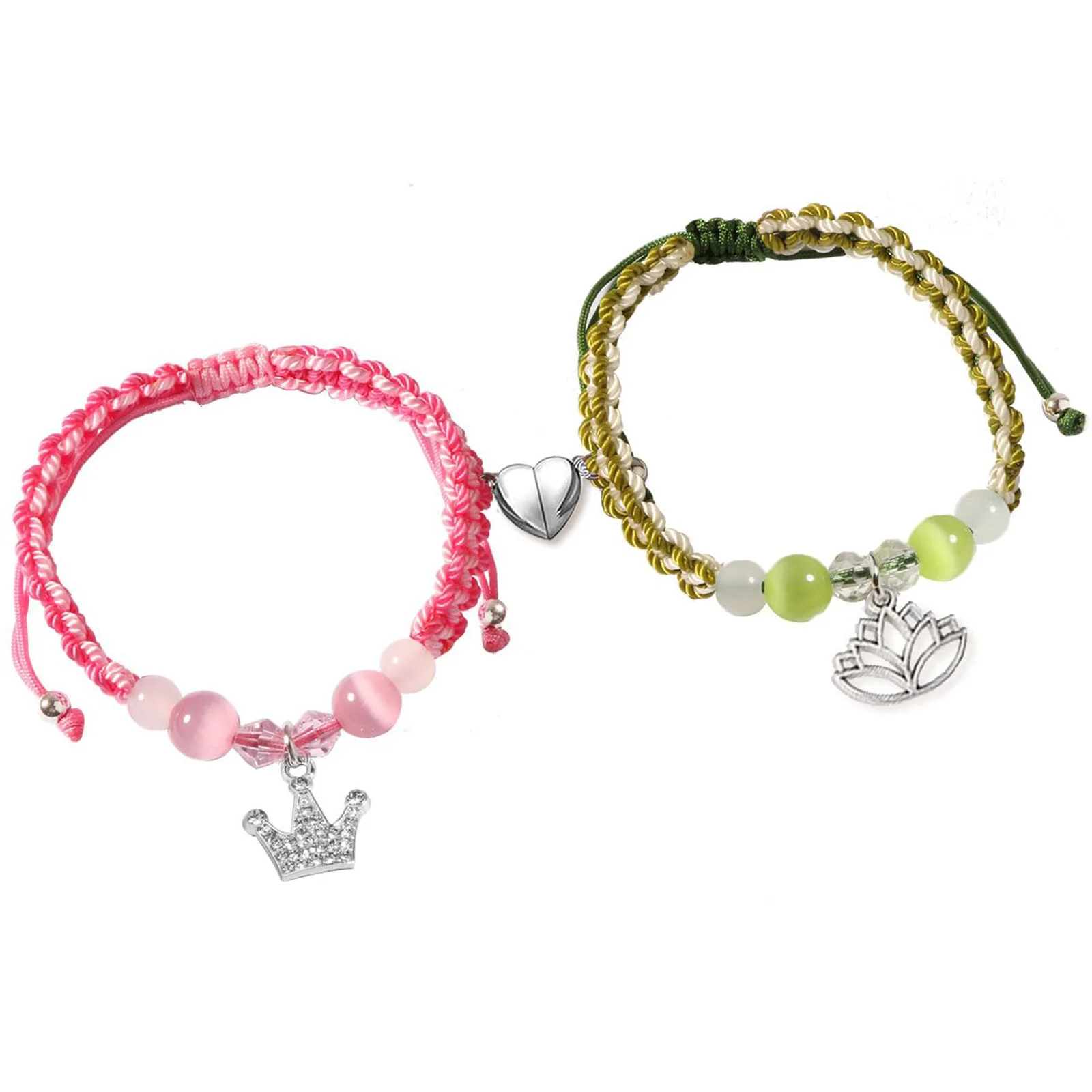 Spider Kitty Charm Bracelets Opal Beads Rope Heart Magnetic Matching Bracelets for Couples Friendship Bracelet Halloween Jewelry