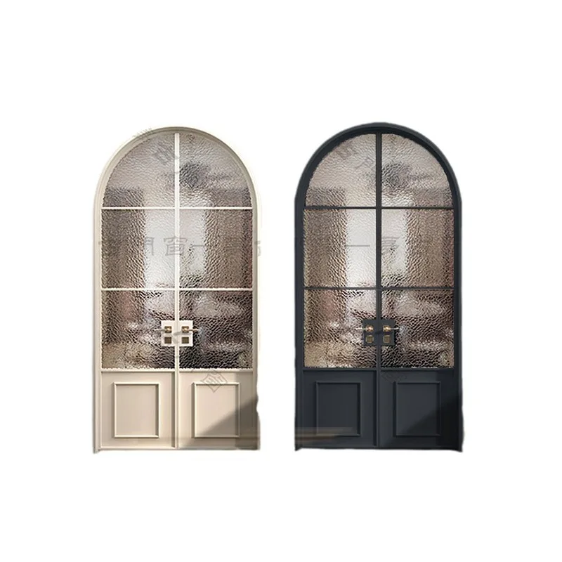 

French retro door Cream wind arch arc retro door Kitchen balcony partition Titanium alloy glass door