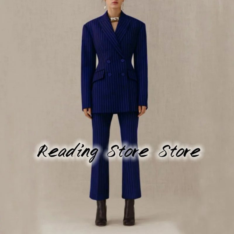 Women\'s Suit 2-piece Solid Color Striped Double-breasted Temperament Lapel Slim Business 2022 New Sexy Jacket المرأة البدلة سليم