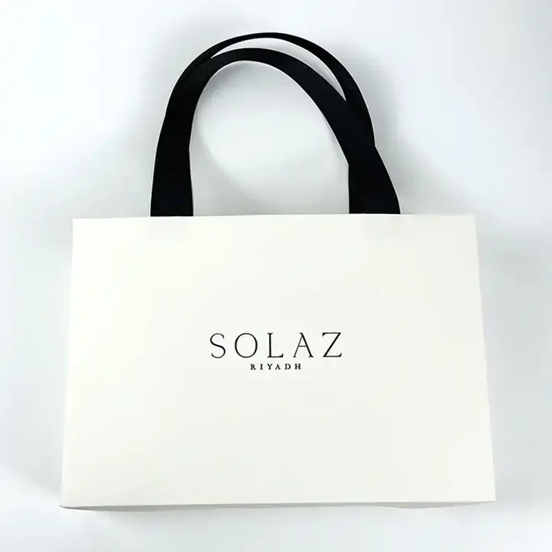 Imagem -05 - Bolsas de Papel Impressos Personalizados Papelão Embalagem de Luxo com Alça de Fita para Compras com Seu Próprio Logotipo Atacado 500 Peças Lote