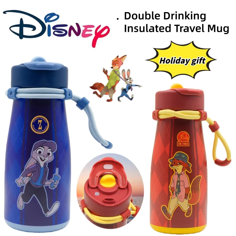 Disney Zootopia Nick and Judy Insulated Cup for Girls, Stylish Water Bottle,Holiday Gift, Cartoon Anime Travel Cup, Cute Thermos