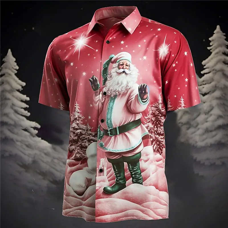 

Christmas Shirts For Men Fashion Santa Claus Print Short Sleeve Shirt Top X'mas Festival Casual Unisex Clothing Oversized Blouse