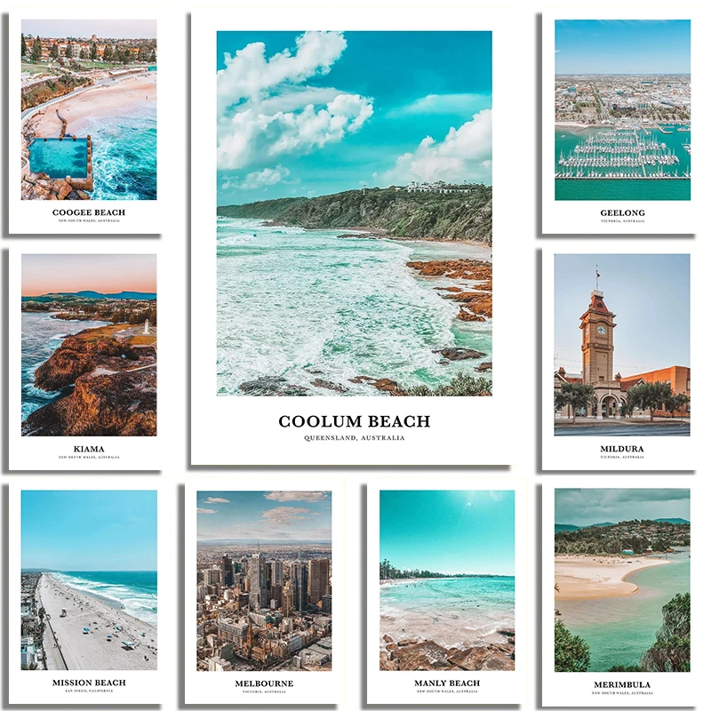 Yamba Manly Beach Mildura Mollymook Canvas Print Australia NSW Travel Poster Ocean Wall Art Home Decor Unframed Gift Travelers