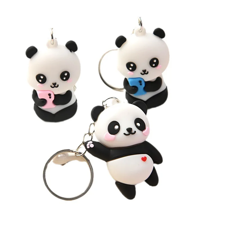 New Cute Cartoon Couple Panda Keychain Pendant Car Bag Key Chains for Women Jewelry Gift