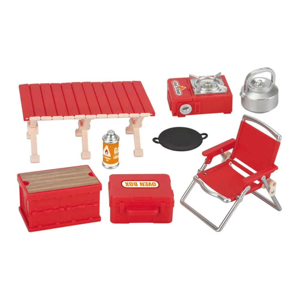 ชุดจำลองการตั้งแคมป์ปิกนิกขนาดจิ๋ว ของเล่นบทบาทสมมติ 1:12 สำหรับบ้านตุ๊กตา เก้าอี้พับ โมเดลเตาแก๊ส ของเล่นบทบาทสมมติ