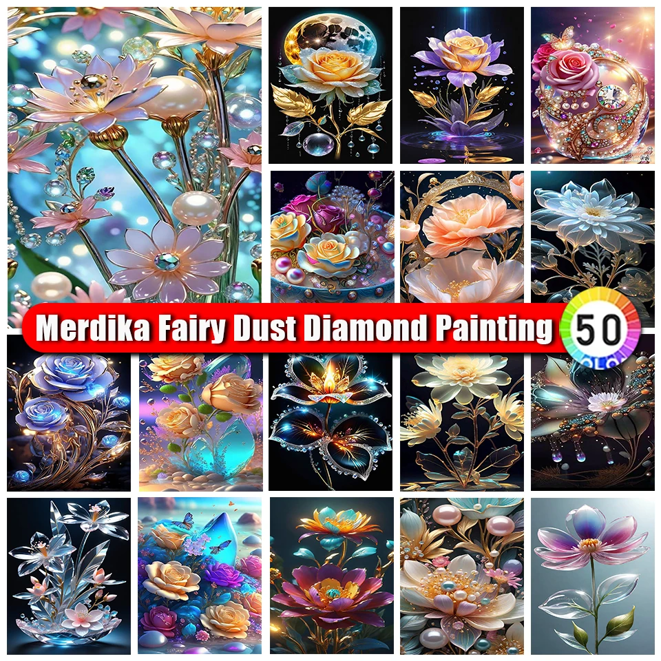 Merdika Fairy Dust Diamond Painting Landscape Lotus Full Drill Round Square 5d Diamond Embroidery Flower Picture of Rhinestones