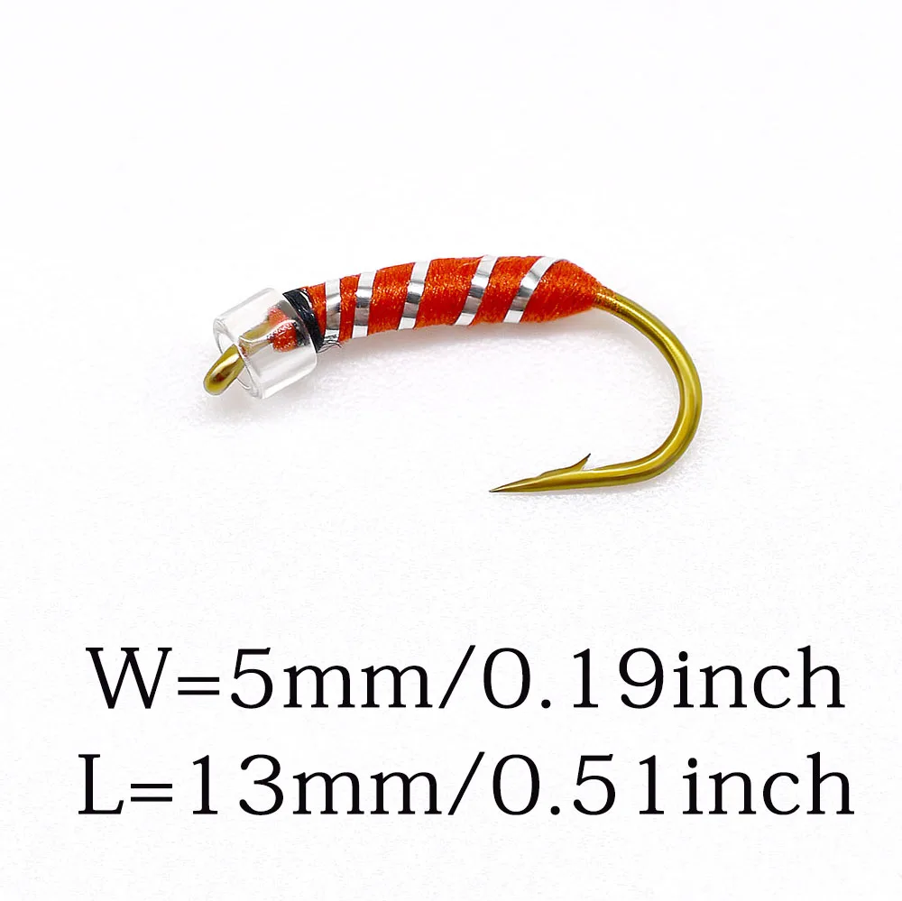 MNFT 10PCS 12# Crystal Bead Head Caddis Larva Chironomid Midge Pupa Buzzer Zebra Flies Fly Fishing Red&Brown Hook Optional