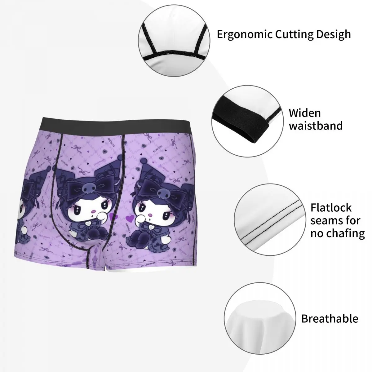 Ropa interior personalizada con patrón Kawaii Kuromi para hombre, calzoncillos Boxer de película a la moda, pantalones cortos suaves, bragas, calzoncillos