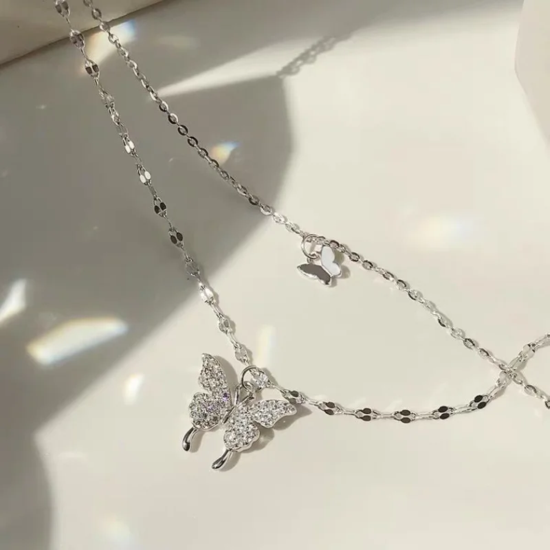 1pc Gorgeous Sparkling Butterfly Zirconia Pendant NecklaceExquisite Anniversary Party Commemorative Gift Anniversary Party Gifts