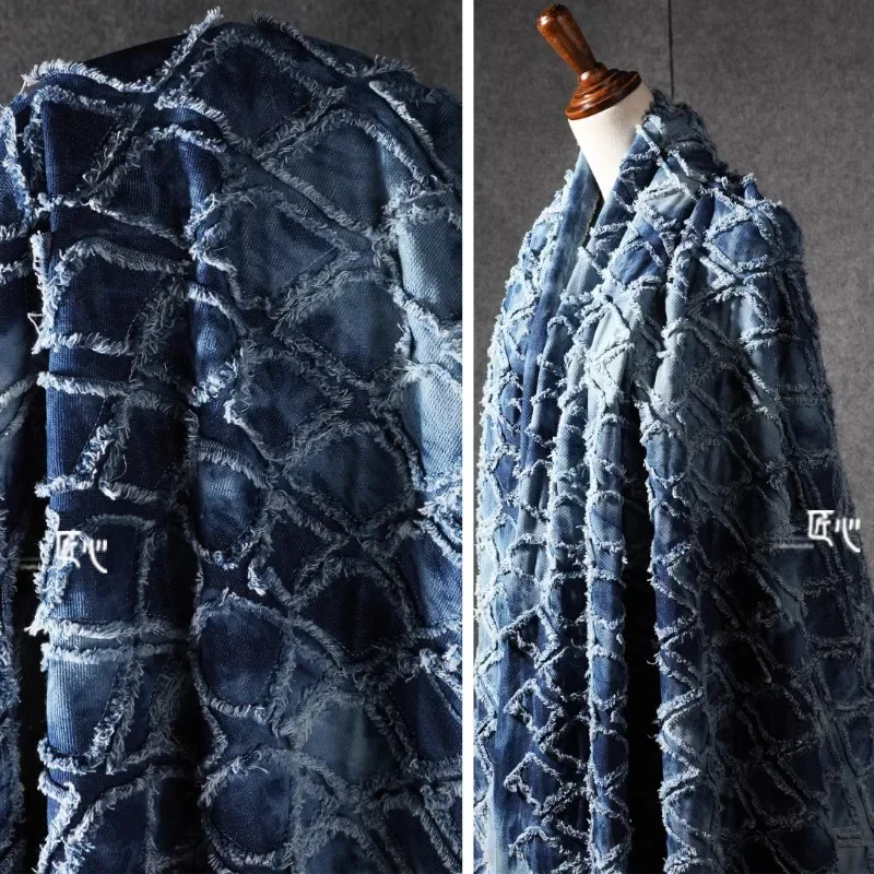 

Джинсовая ткань Tie Dye в клетку, утолщенная стираная креативная куртка, дизайнерская ткань для одежды, ткань для шитья одежды своими руками, материал