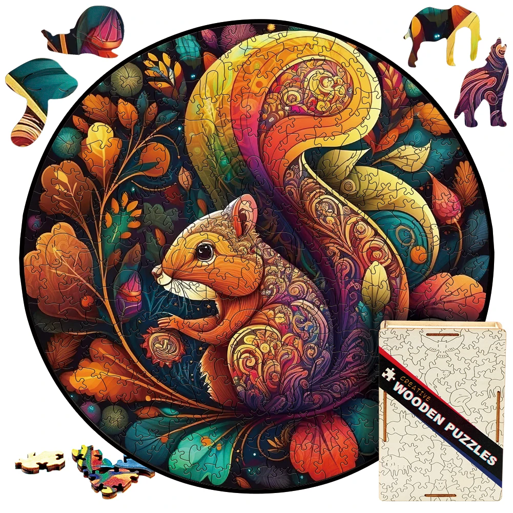 

Mandala Squirrel Wooden Puzzle For Adults Animal Wooden Jigsaw Puzzles Difficult Round Shape Magic Puzzle With Unique Pieces Toy