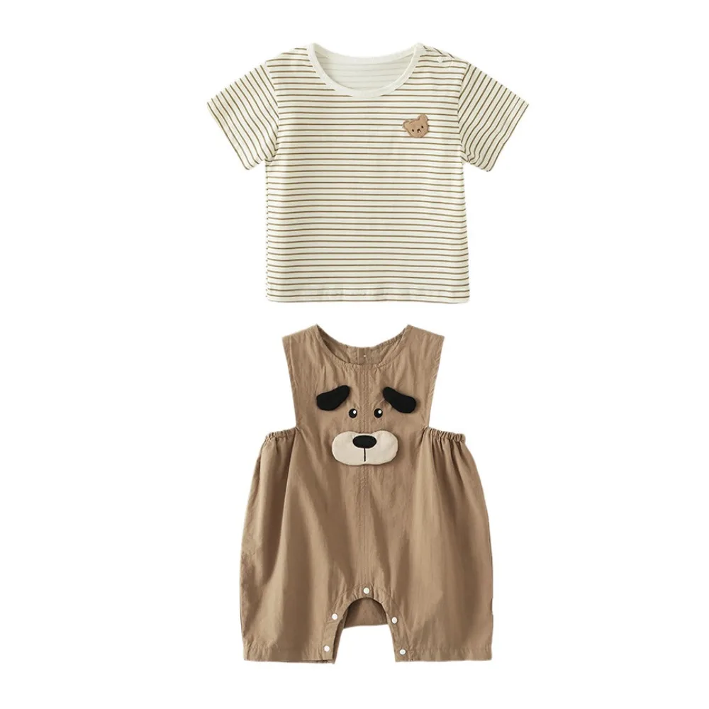 Fashion Stripe Baby Jumper Romper Overalls Bodysuit Cartoon Dog Baby Jumpsuit Cotton Infant Romper Toddle Climb Suit Gifts