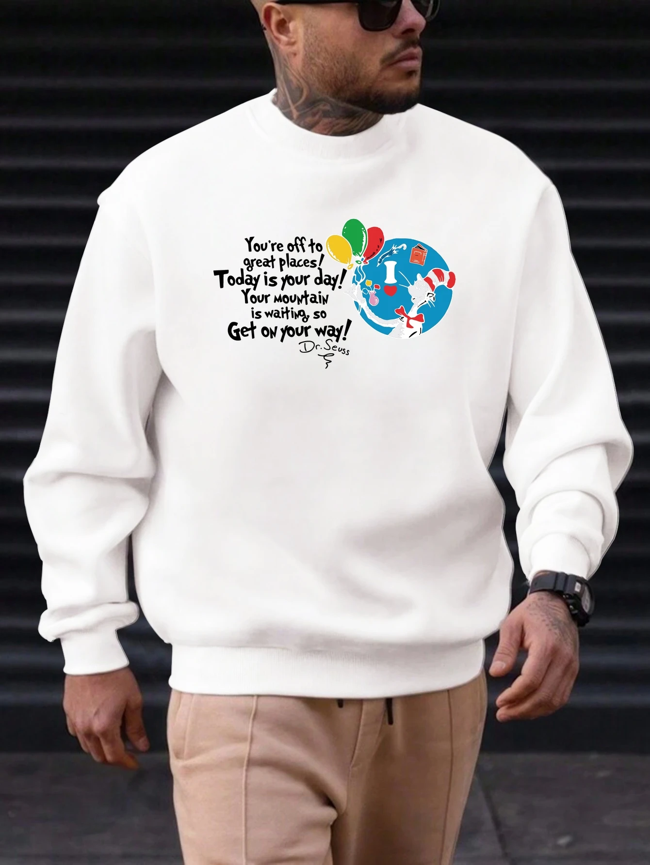

Men's Cotton Round Neck Sweatshirt English Font Pattern Printing 2025 New Trending Fashion Casual High Quality Top Clothing