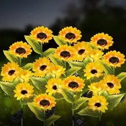 LED Solar Sunflower Ground Lamp Flower Landscape Lights Outdoor Waterproof GardenLawn Pathway Lamp Fairy Lights Solar Lights