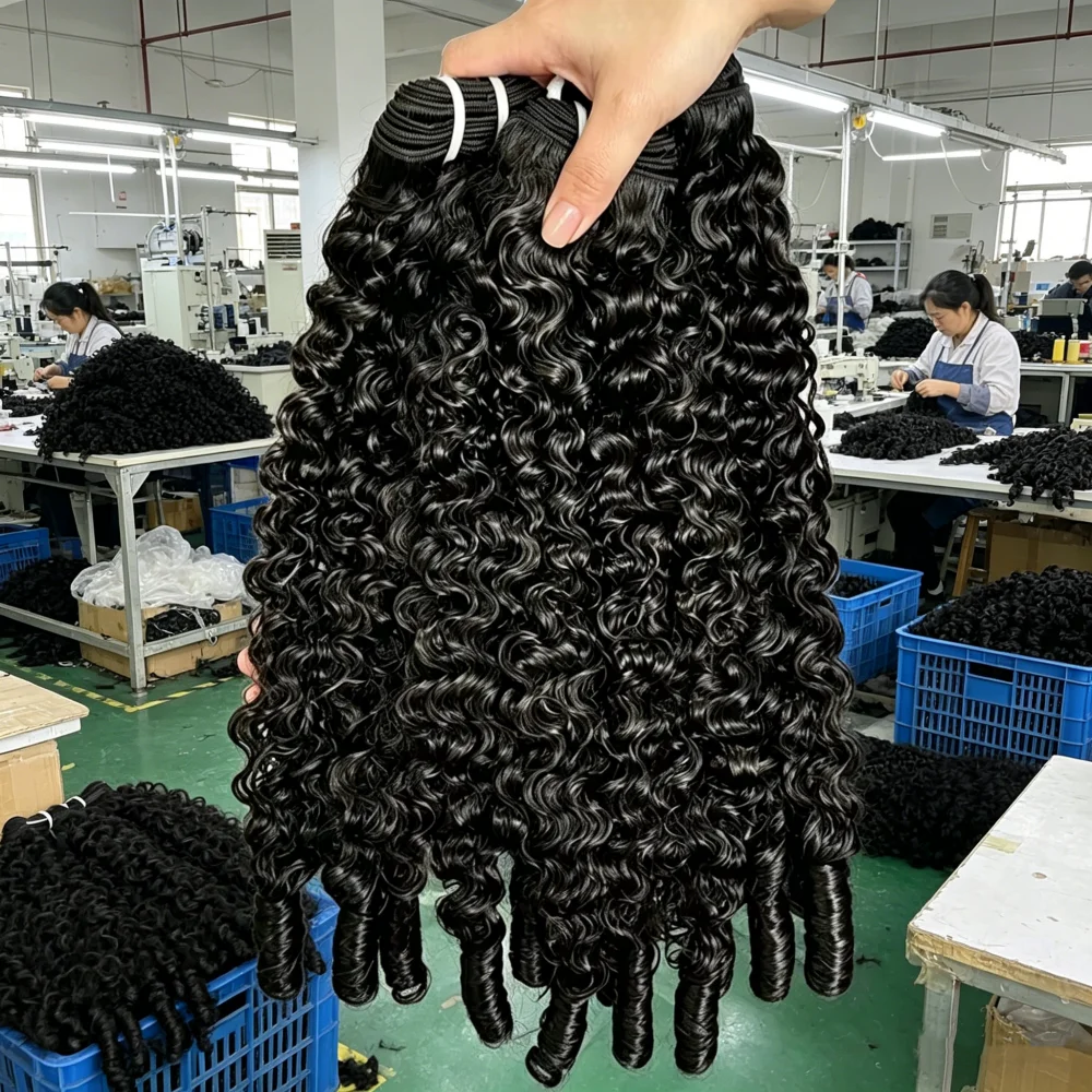 ミャンマー産カーリー人毛ヘアバンドル特価　未加工28～30インチ　1～3～4バンドル　人毛バージンヘアウィーブバンドル　スパイラルカーリーヘアバンドル