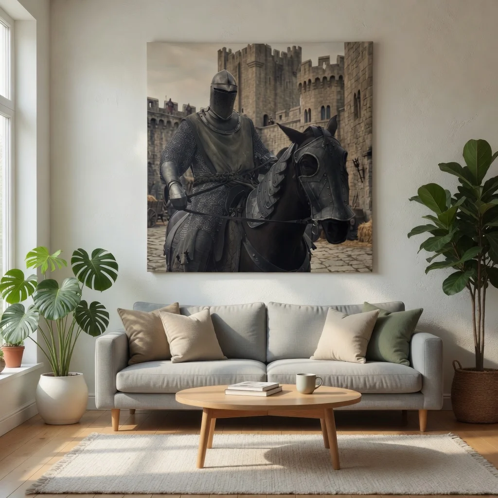 Medieval Knight Armor Horse Tapestry Wall Hanging Flat Print Dark Fantasy Castle Decor for Bedroom Dorm Man Cave Wall Art