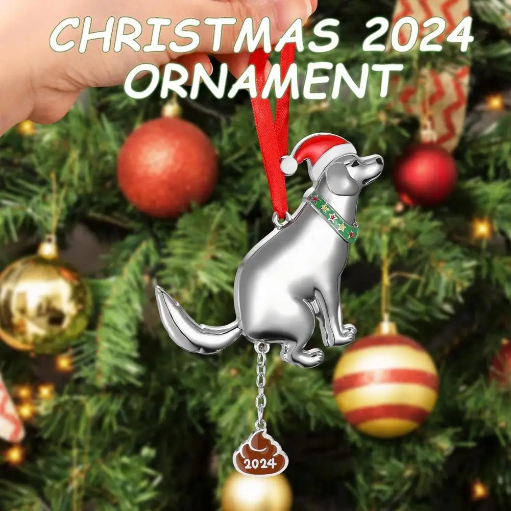 Christmas Dog Ornament Hanging Funny Dog Pooping Christmas Ornaments for Tree Home Decor Metal Color Christmas Tree Pendant Gift