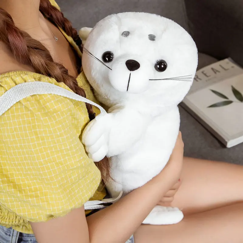 50cm Cartoon Sea Lion Plush Backpack Fur Zipper Closure Capacity Seal Bag Schoolbag Girlfriend Gift