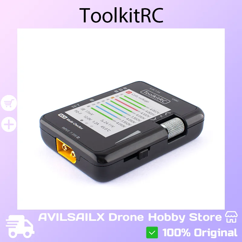 ToolkitRC MC8 Multifunctional Battery Checker Balance Tester Servo Signal Test PD Charger for 1-8S Lipo Battery