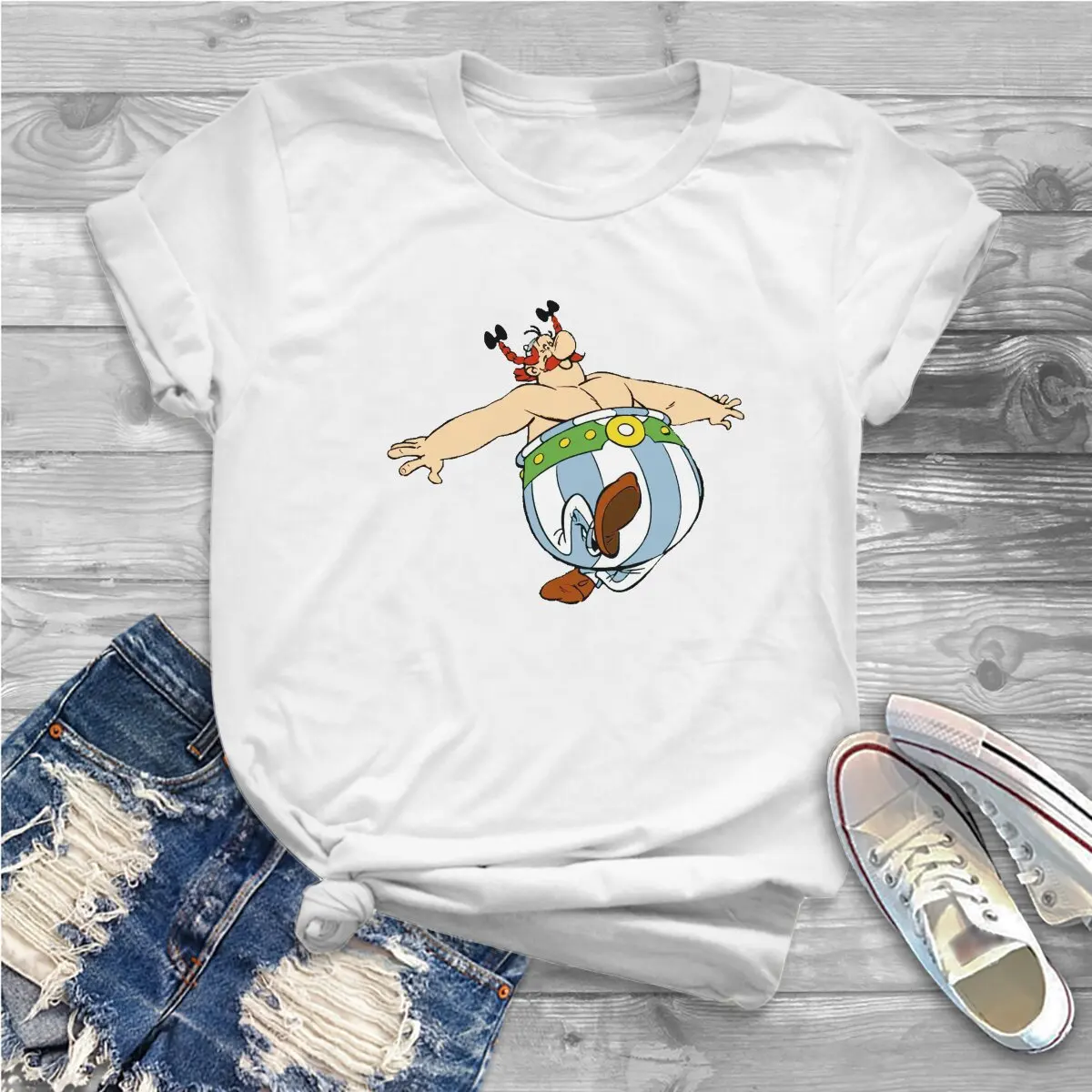 Happy Jump Asterix-le Gaulois Frauen T-Shirt Punk Unisex Rundhals ausschnitt T-Shirt Harajuku