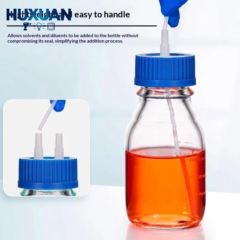 New Blue Safety Lid Feeding Bottle Cap 1 2 3 4 Mouth Reactor Feeding Bottle Adapter Cap Mobile Phase Anaerobic Bottle Lid