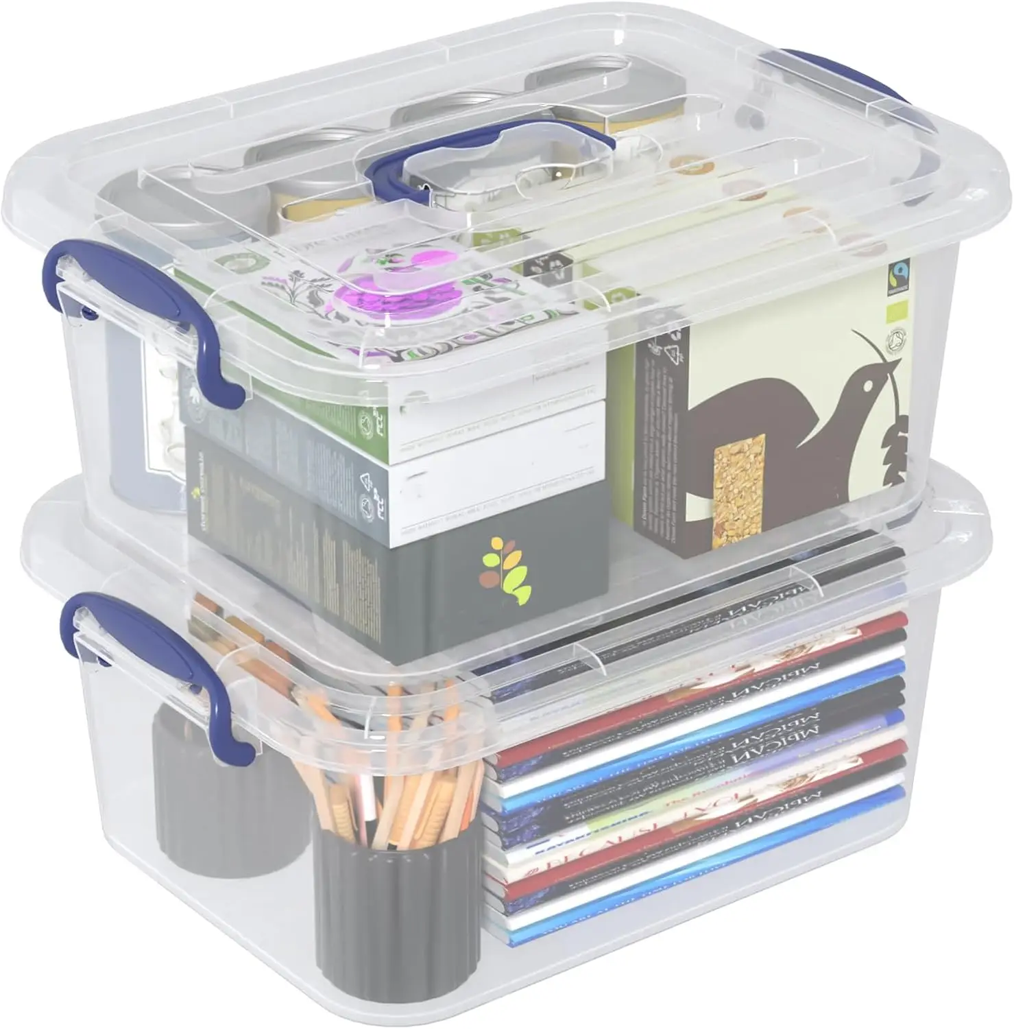 

8 Quart Plastic Latching Boxes with Handles, Clear Storage Tote with Lids, 2 Packs