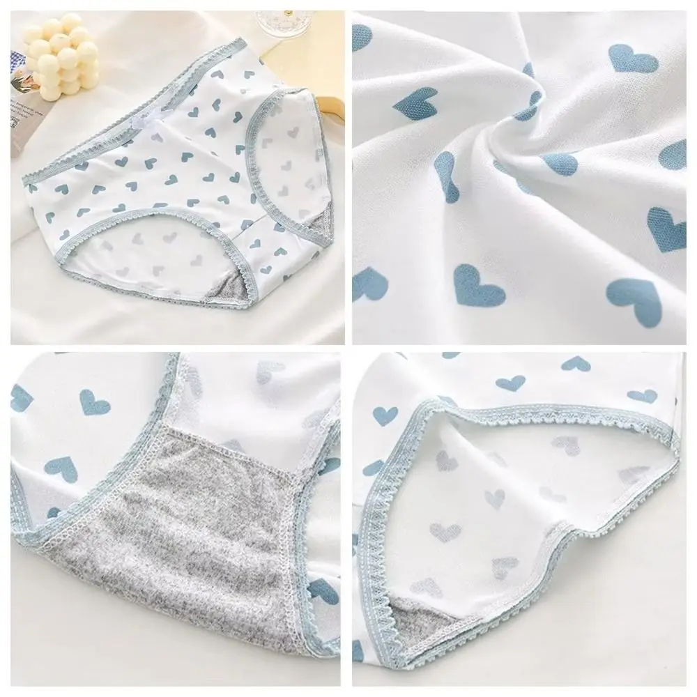 5Pcs/Set Durable Bow Heart Cotton Panties Plaid Print Breathable Underwear Set Cute Soft Women Briefs for Ladies