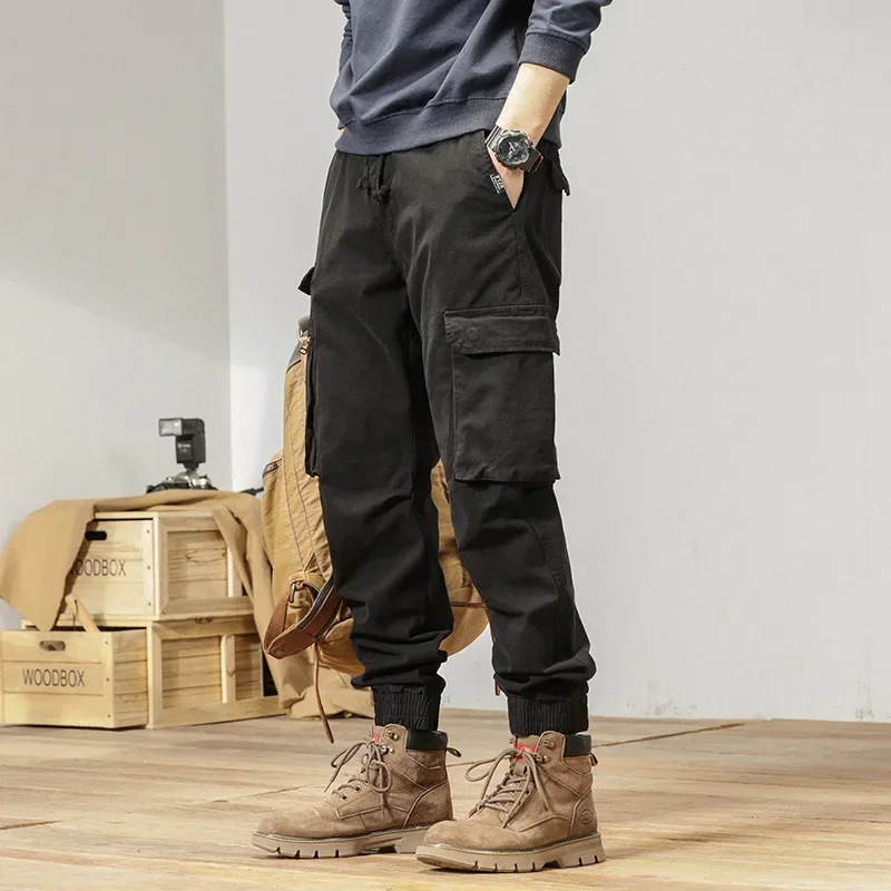 

2025 New Multi-Pockets Spring Summer Cargo Pants Men Streetwear Zipper Leg Skinny Work Joggers Cotton Casual Trousers