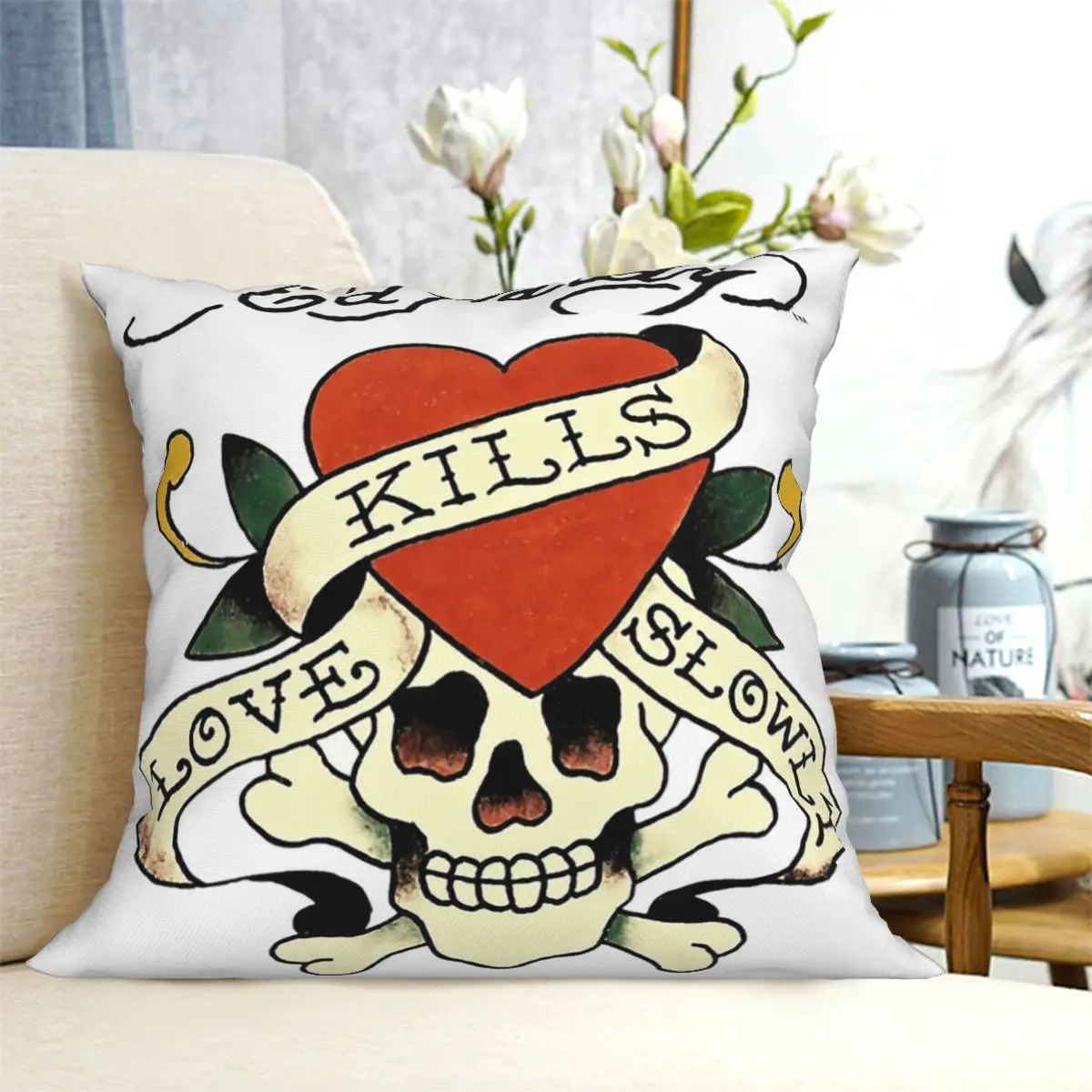 Ed Hardy Love Kills Slowly Square Pillowcase Cushion Cover Pillow Case Throw Pillow Cover for Home Bedroom Car