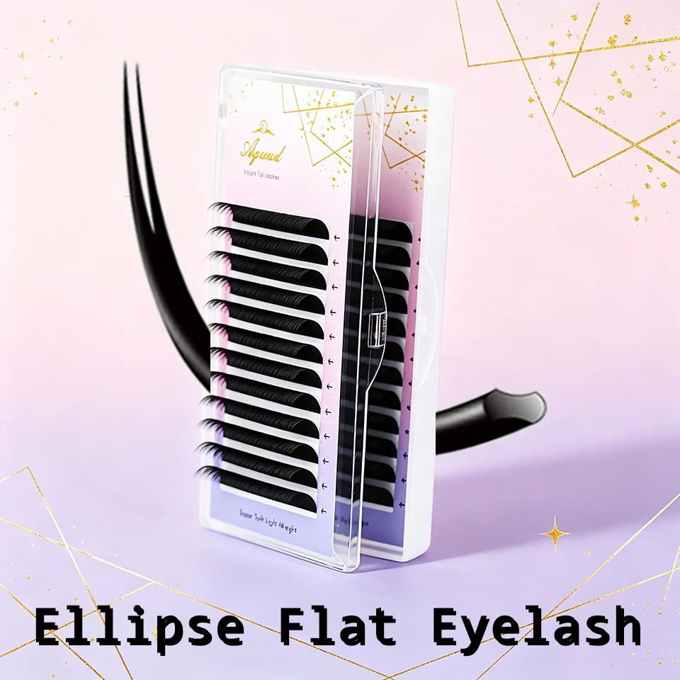 AGUUD 0.15 0.20mm Split Tip Lashes Ellipse Flat Eyelash B Curl 7mm Matte Black Flat Soft Lash Natural Individual Lash Extensions