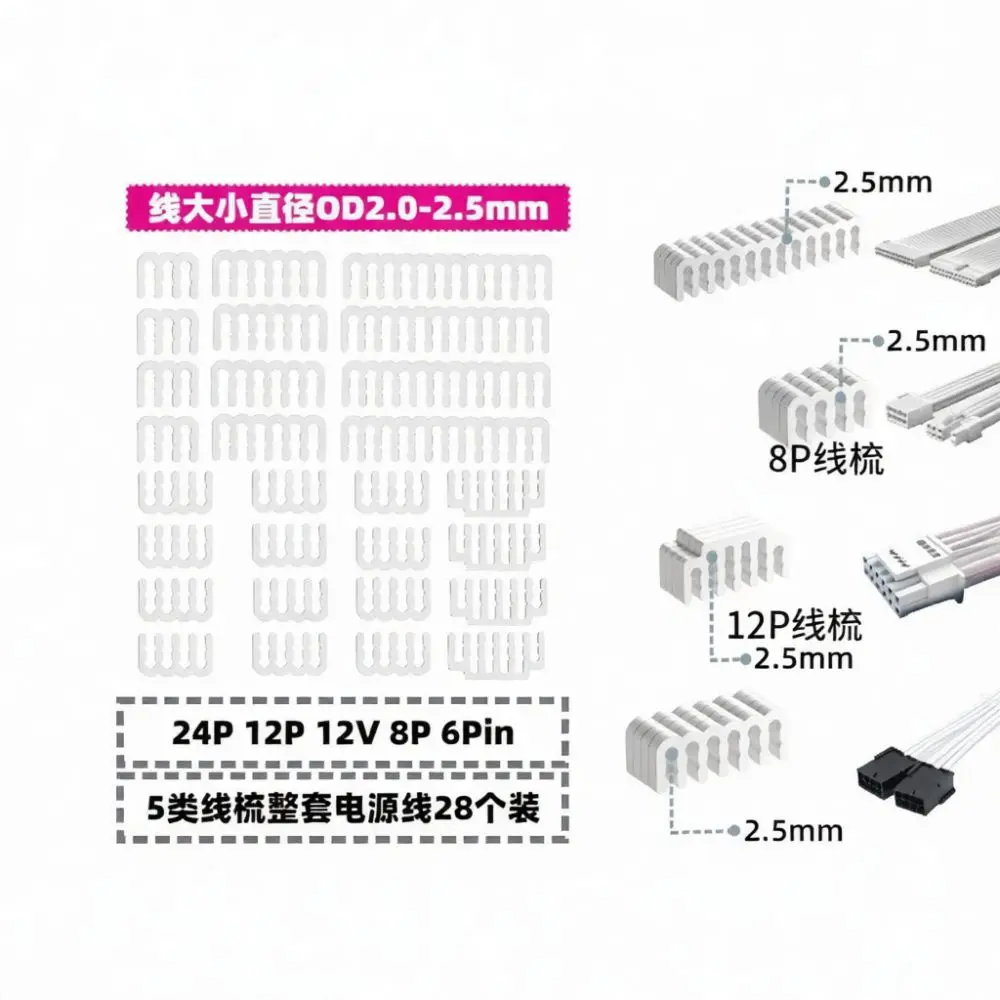 Computer Power Cable Management Organizer Combs Modular For 24Pin 12P GPU CPU 8Pin Wire Fixing Clips PC Accessory Kit