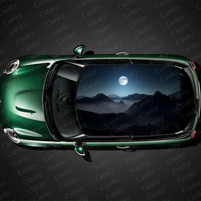 

Full Moon Mountain Print Car Roof Sticker Wrap Racing SUV Auto Accessories Packaging Painted PVC Car Hood Graphic Decal Decor