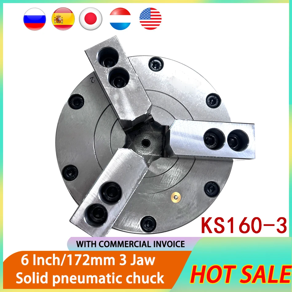 

Solid 3-jaw Pneumatic Chuck KS160-3 6 Inch 172mm For Air CNC Lathe Machine Tool Rotating Power Chuck Fixture Complete Set