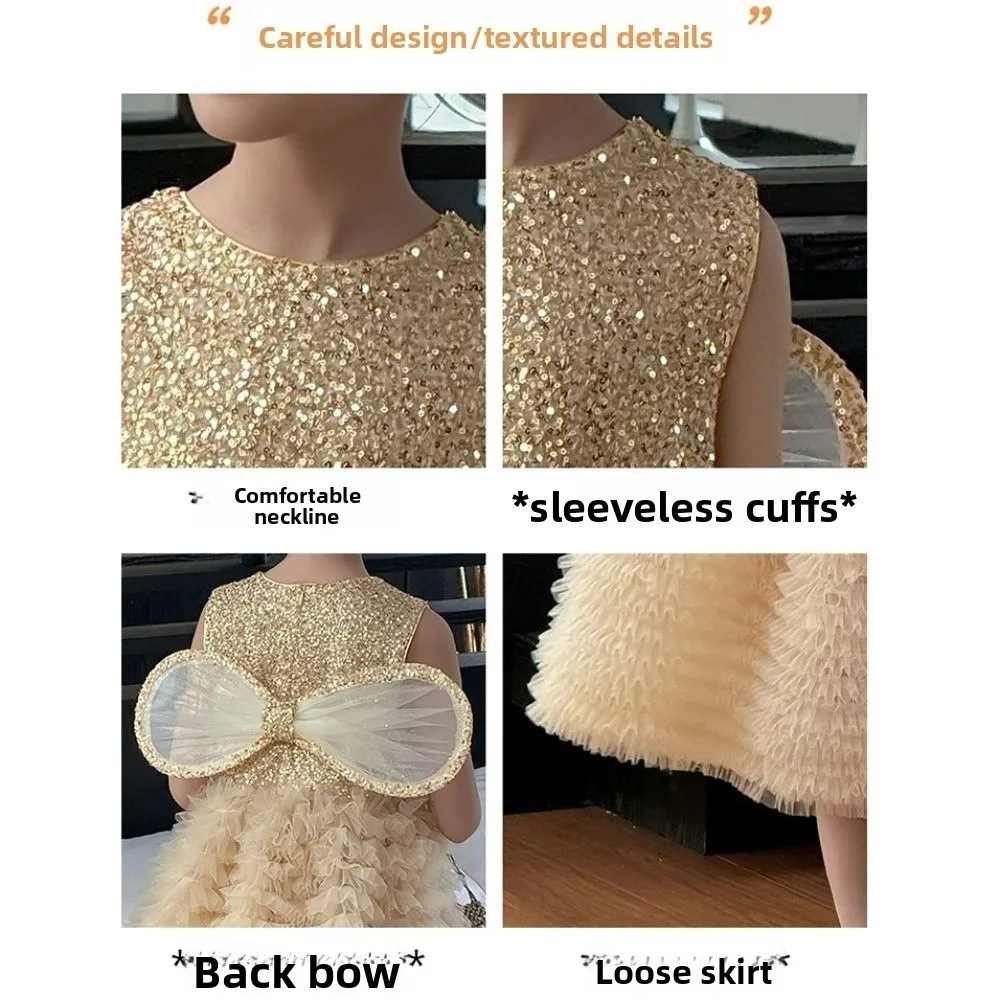 

Детское платье принцессы с бабочкой и бантом и крыльями, свободное детское платье с круглым вырезом и блестками, повседневное длинное платье для торта на день рождения