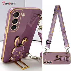 Crossbody Lanyard Rabbit luggage bracket Plating Case for Samsung Galaxy A15 A35 A55 A05 A05S 4G 5G Cover