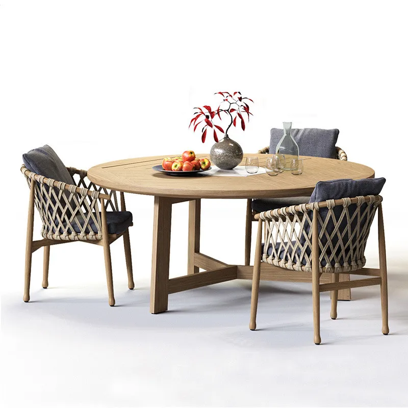 

Outdoor table and chair courtyard open air garden villa waterproof sunscreen teak solid wood leisure furniture combination