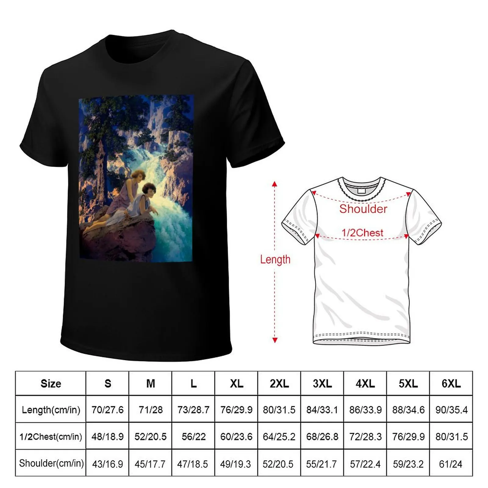 Waterfall -Maxfield Parrish midcentury art deco/nouveau illustration T-Shirt Casual Loose Fit Summer Tee Shirt
