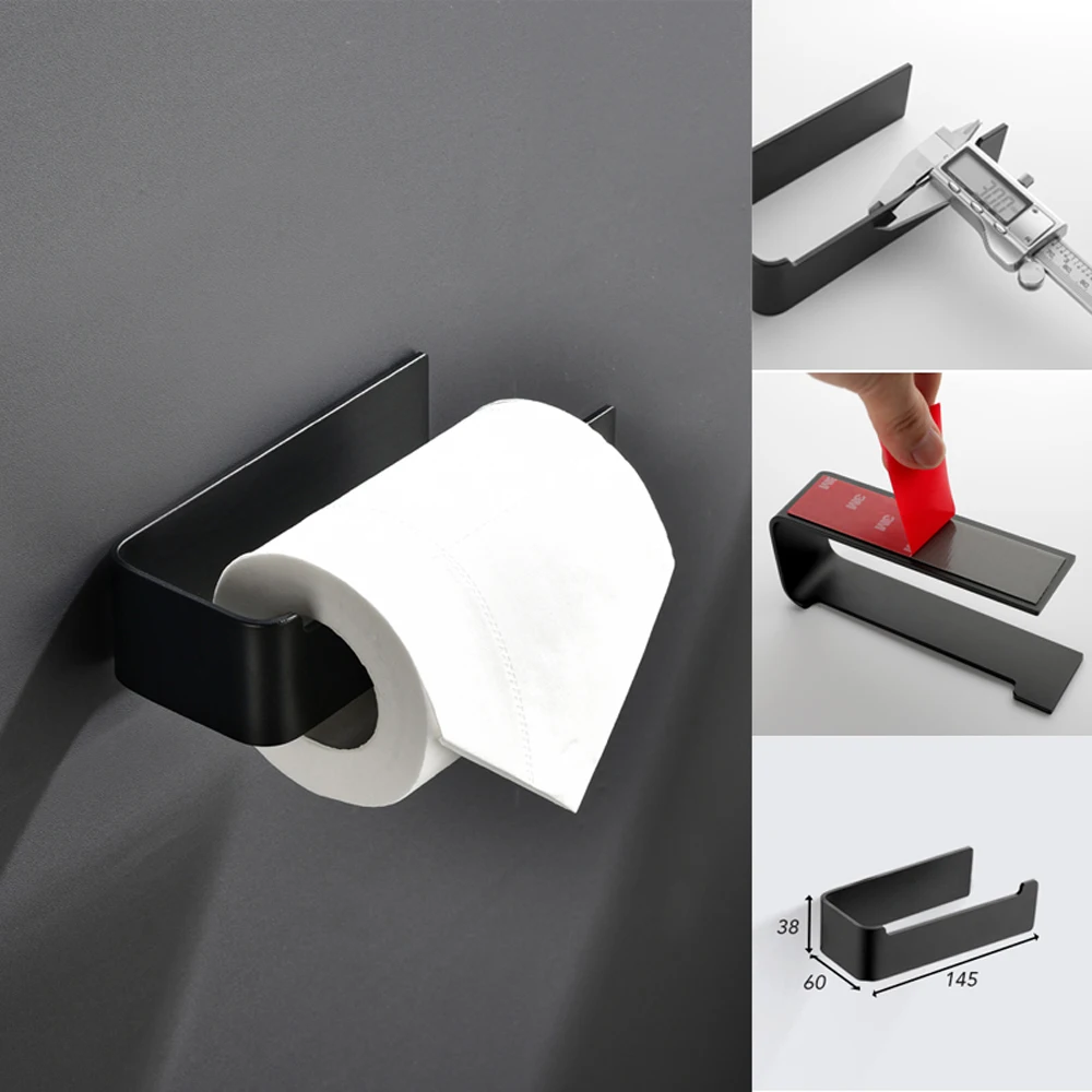 Aluminum Bathroom Hardware Sets Black Robe Hook Free Punch Towel Holder Toilet Paper Holder Ceramic Holder Hair Dry Holder