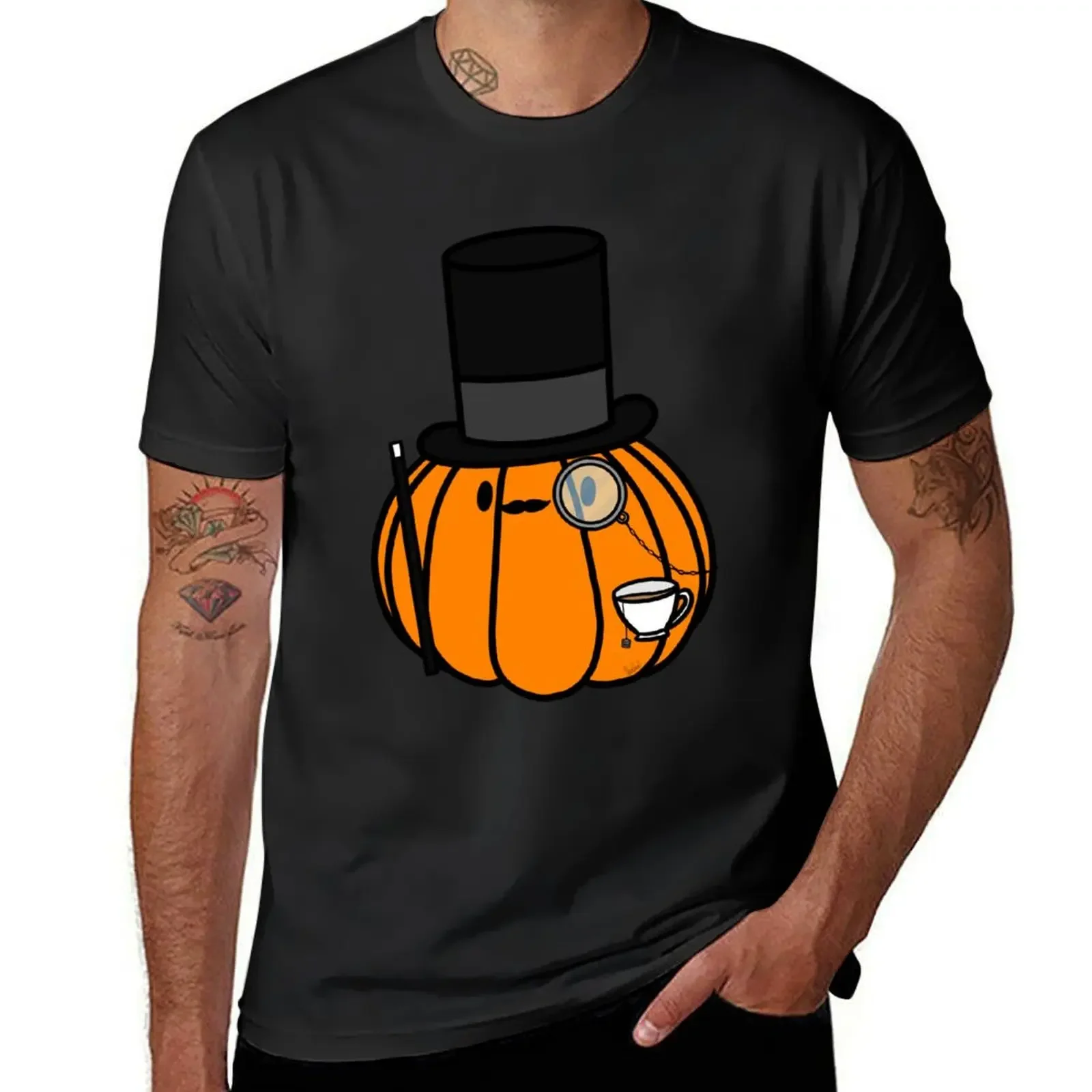 Classy Fancy Pumpkin With A Mustache, Top Hat, Cane, Monocle, And Tea In A Teacup T-Shirt oversizeds designer t shirt men