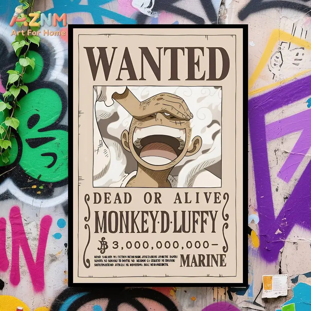 AZNM One Piece Vintage Wanted Bounty Poster Canvas Print Unframed Luffy Zoro Sanji Ace Robin Chopper Anime Wall Decor
