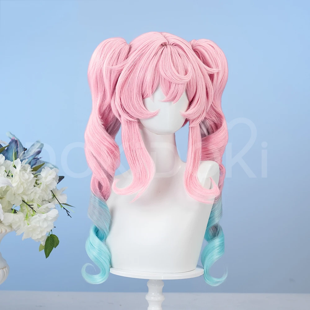 Honkai Star Rail Hyacine Parrucca Cosplay Rosa Doppia Coda di Cavallo Coda di Capelli Blu Sfumato Ampforo Festa di Halloween Donne Ragazze Carnevale